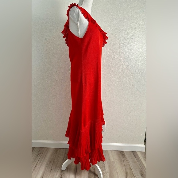 Mango Women’s Red One-Shoulder Asymmetric Ruffled Dress Size 10 - Picture 6 of 15
